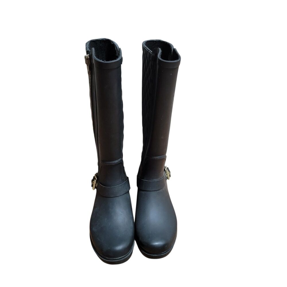 Steve Madden Women’s Black Tall Rain Boots Quilted Back Buckle Zip Size 8
